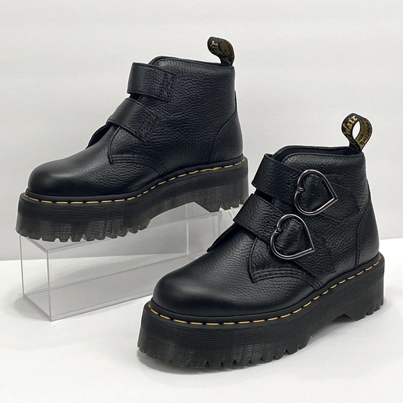 NEW DR MARTENS DEVON HEART LEATHER PLATFORM BOOTS - Picture 10 of 12